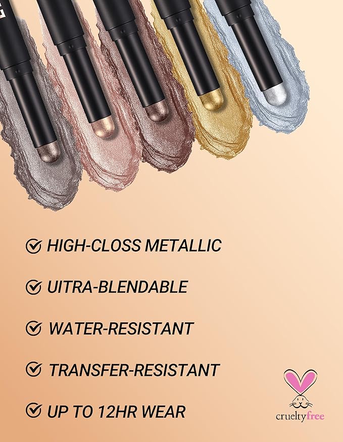 Erinde Shimmer Cream Eyeshadow Stick, Long Lasting Metallic Eye Shadow Sticks, Waterproof Creamy Glitter Eyeshadow Pencil, High Pigmented Blendable Neutral Eye Makeup, 14 Taupe Shimmer