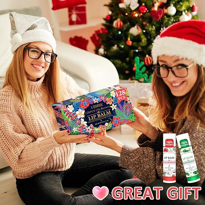 128 Pack Lip Balm, Natural Lip Balm Bulk with Vitamin E and Coconut Oil, Moisturizing Lip Balm for Dry Lips - 16 Flavors