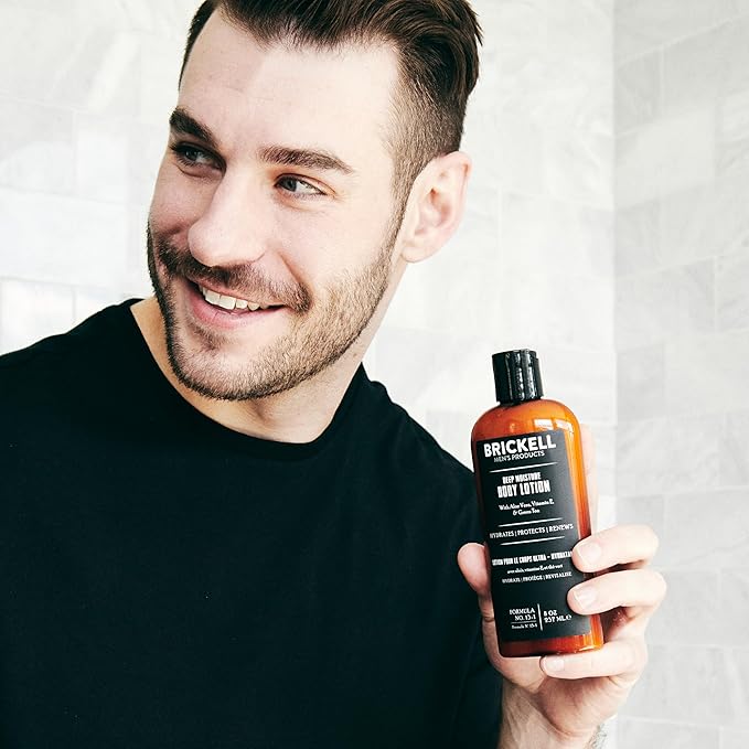 Brickell Men's Deep Moisture Body Lotion for Men, Natural and Organic Protects and Hydrates Dry Skin, 8 Ounce, Unscented