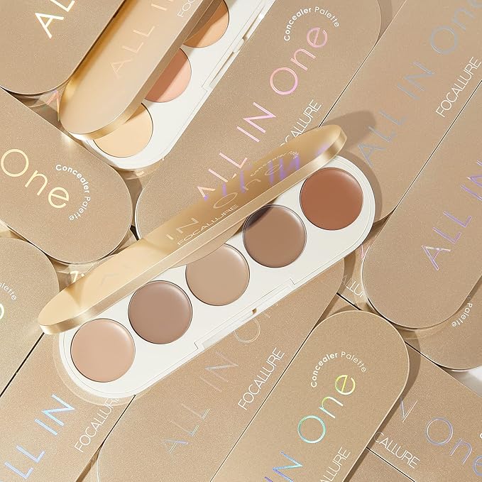 FOCALLURE #GoldenAge 5 in 1 Multi Uses Concealer Palette, 5 Colors Correcting Conceal Palette, Camouflage Contour Palettes for Dark Circles, Face Contouring Highlighter Pallet, CC02 COLOUR CORRECTING