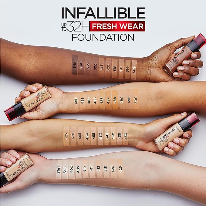 L'Oreal Paris Makeup Infallible Up to 32 Hour Fresh Wear Lightweight Foundation, 490 Golden Amber, 1 Fl Oz, Packaging May Vary
