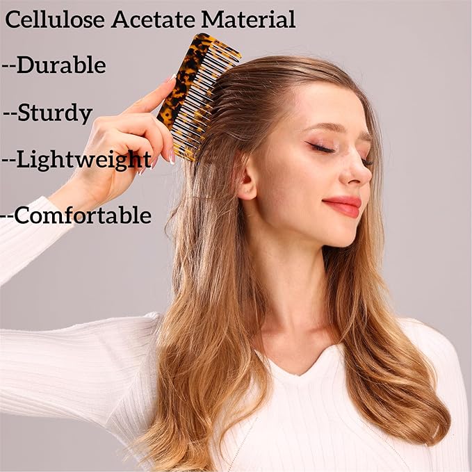 Fsmiling Hair Detangling Comb, Small Travel Purse Wide Tooth Pocket Comb for Thick Curly Wavy Hair, Acetate Hair Detangler Comb for Wet And Dry, 2 Pack