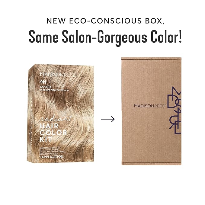 Madison Reed Radiant Hair Color Kit | 9N Medium Neutral Blonde (Nocera Blonde) for 100% Gray Hair Coverage | Salon Quality Permanent Hair Dye | PPD-Free & Ammonia-Free | (Packaging May Vary) 2 Pack