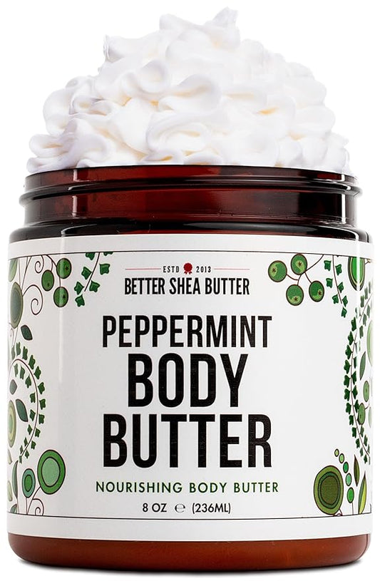 Peppermint Body Lotion | Moisturizer for Dry Skin | with Raw Shea Butter and Jojoba Oil | No Synthetic Fragrances, Non-Greasy Body Cream for Men and Women | 8 oz