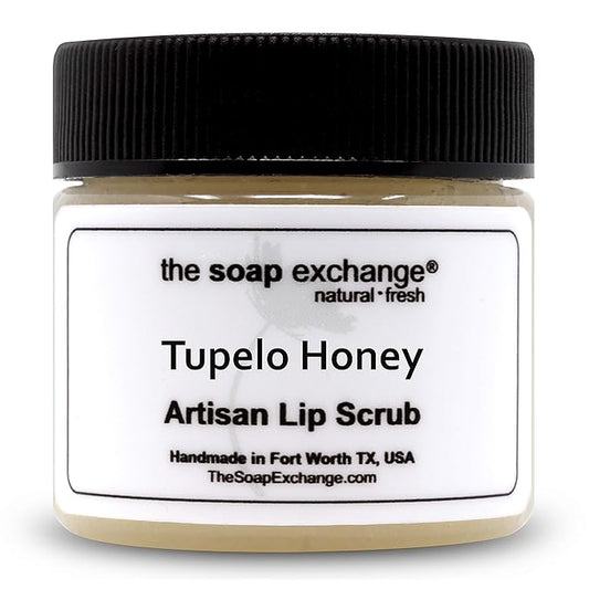 Lip Scrub - Tupelo Honey Flavor - Hand Crafted 1.5 oz / 42.5 g Natural Lip Care, Artisan Lip Treatment, Exfoliate, Hydrate, & Protect. Made in the USA.