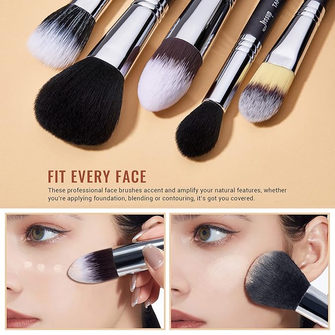 Jessup Makeup Brushes Set Professional 27 pcs Brush Makeup Premium Synthetic Foundation Contour Powder Blush Highlighter Eyeshadow Concealer Brow Face Make Up Brushes Tools Black/Silver T133