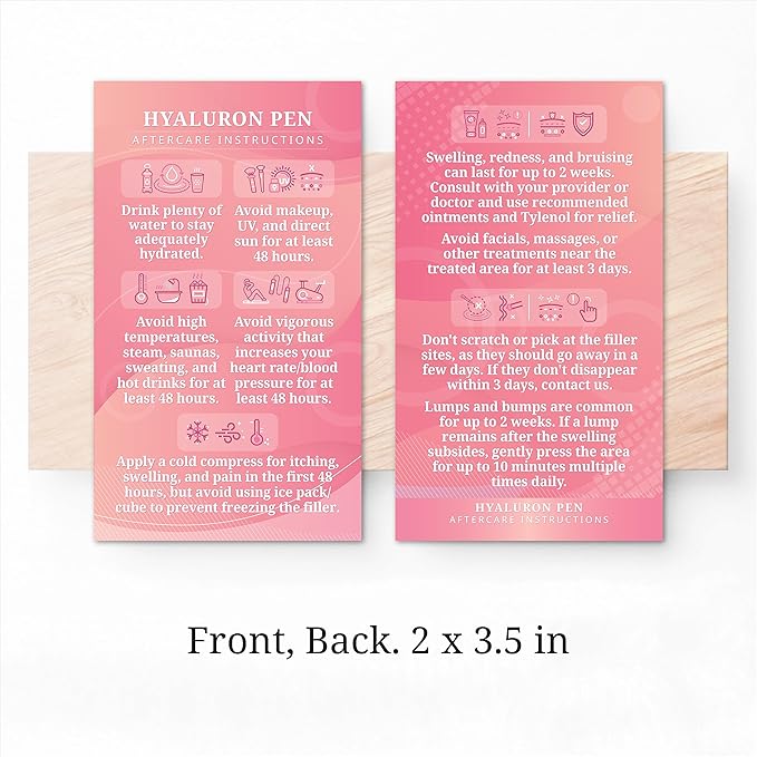 100 Pack - Premium Hyaluron Pen Lip Filler Aftercare Instructions Card 2 x 3.5" Accessories Supplies Kit Care - HP01A100_N