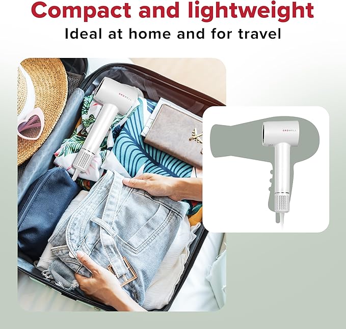 GroWell Ionic Hair Dryer, High-Speed Brushless Motor Professional Blow Dryer for Fast Drying, Low Noise, Lightweight, Compact Hair-Dryer with Diffuser for Curly Hair (2 Pack)