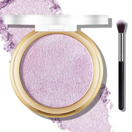 Baked Purple Highlighter Powder Palette, Makeup Highlighter Powder Palette Sheer Shimmering Finish Face Highlighters Makeup Iluminadores de Maquillaje #04 Twilight Purple