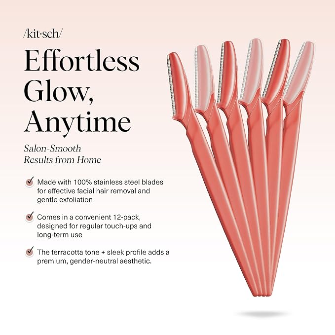 Kitsch Dermaplane Razor for Women Face - Face Razors for Women and Men - Eyebrow Trimmer, Shaver, Recycled Plastic Dermaplaning and Skin Care Tool - Coral, 6 pcs