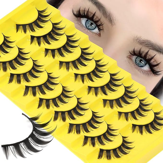 Losha Lashes Spiky Manga Lashes Wispy Anime False Eyelashes 9 Pairs 8D Asian Eye Lashes Natural Anime Fake Eyelashes (Lovely)