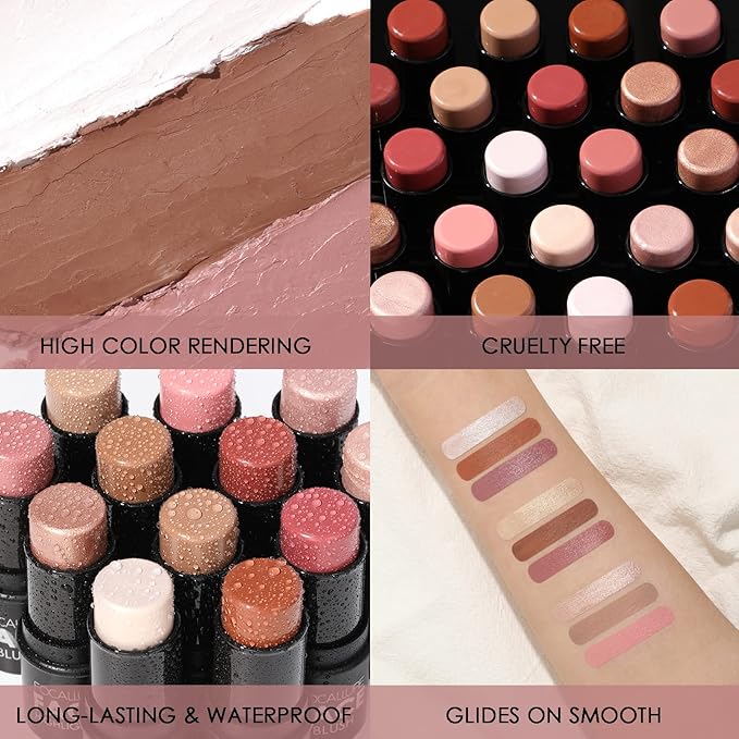 FOCALLURE 3 Pcs Cream Contour Sticks,Shades with Highlighter & Bronzer & Blush,Non-greasy Long-wear Face Contouring Pen,Easy to Sculpt the Face and Create a Lightweight Finishing Makeup,UNIVERSAl