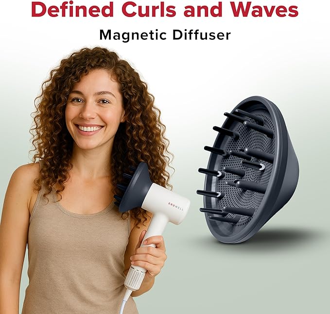 GroWell Ionic Hair Dryer, High-Speed Brushless Motor Professional Blow Dryer for Fast Drying, Low Noise, Lightweight, Compact Hair-Dryer with Diffuser for Curly Hair (3 Pack)