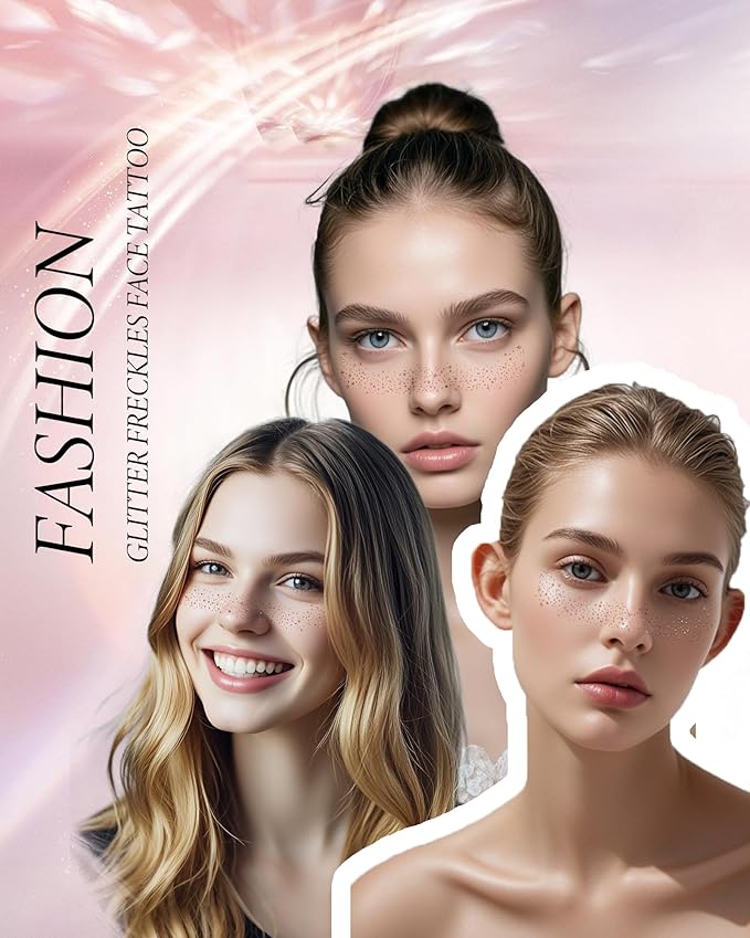 Glitter Freckles, Rose Gold Freckles Temporary Face Tattoos, Body Face Glitter for Women Girls, Country Concerts Singer Festival Rave Accessories (Rose Gold - 10 pcs)