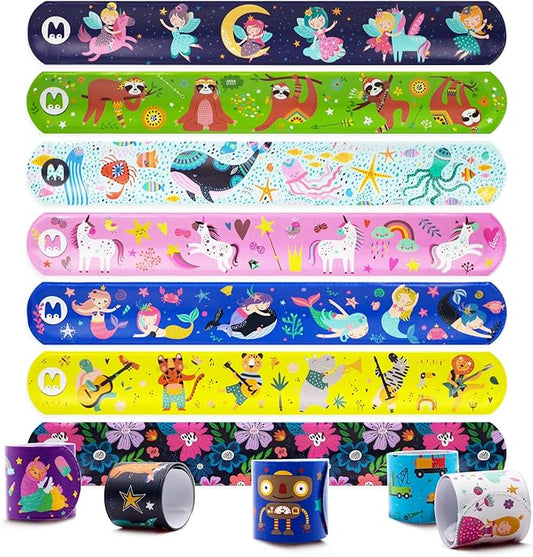 Magicat Premium Slap Bracelets - 12 Fun Snap Bracelets for Kids - Girls and Boys Birthday Party Gift, Classroom Prizes and Basket Stuffers - Slap Bracelets for Kids - Unicorn, Robot, Princess