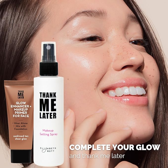 Elizabeth Mott Thank Me Later Glow Enhancer - Hydrating Face Primer & Highlighter for Radiant Skin, Vegan & Cruelty-Free, No Sulfates, Parabens, or Phthalates - Tan Sheer Glow Shade - 30g
