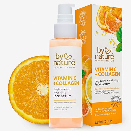By Nature Vitamin C + Collagen Face Serum - Restore and Energize Tired Skin with Brightening Vitamin C, Plumping Collagen, Plus Texture Enhancing Turmeric - Premium Skin Care Serum for Face - 3fl. oz.