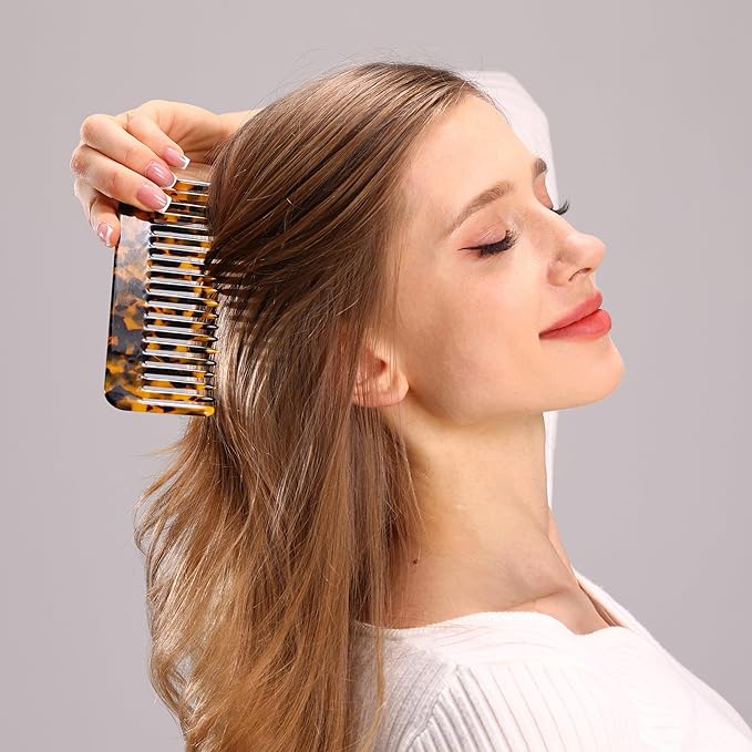 Fsmiling Wide Tooth Comb Large Detangling Comb Cellulose Detangler Comb for Women Thick Curly Wavy Wet Dry Hair 2 Pack,Tortoise shell