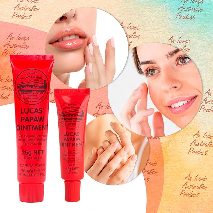 Lucas Pawpaw Lip Ointment, Lucas Pawpaw Cream, Lucas Pawpaw Ointment for Lips & Dry Skin (2x15 Gram plus 2x25 Gram)