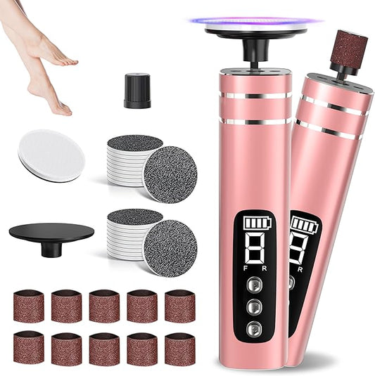 2 in 1 Electric Foot Callus Remover,9 Adjustable Speeds Rechargeable Electric Dead Skin Sander Pedicure Tools with Sandpaper Disk and Nail Drill Bits,Grinding Heads for Women&Men