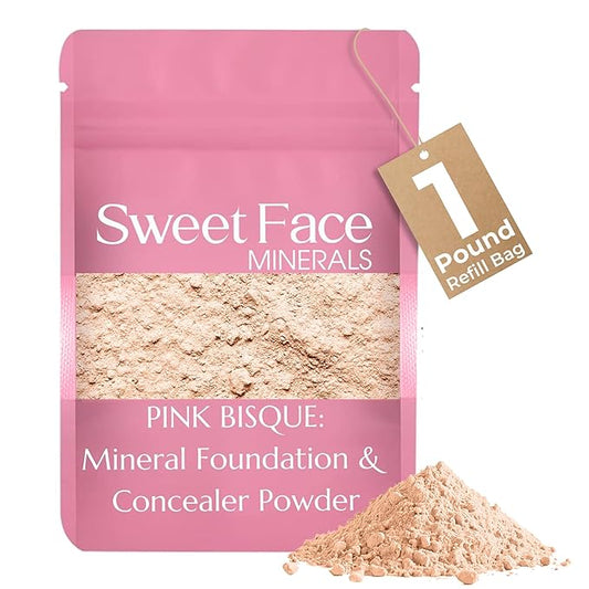 Foundation Powder Refill (Pink Bisque)(1 Pound Bag) By Sweet Face Minerals, Lightweight Mineral Loose Makeup Powder with SPF 20, Full Coverage Flawless Finish, Talc-free, Cruelty-Free, Refill Pouch