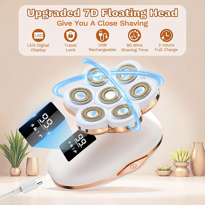 Electric Razors for Women, 7D Electric Shaver for Women, 5 in 1 Lady Shavers, Wet/Dry Bikini Trimmer, Rechargeable Facial Hair Removal, Painless Face Razor for Arms Legs Armpit Pubic Area