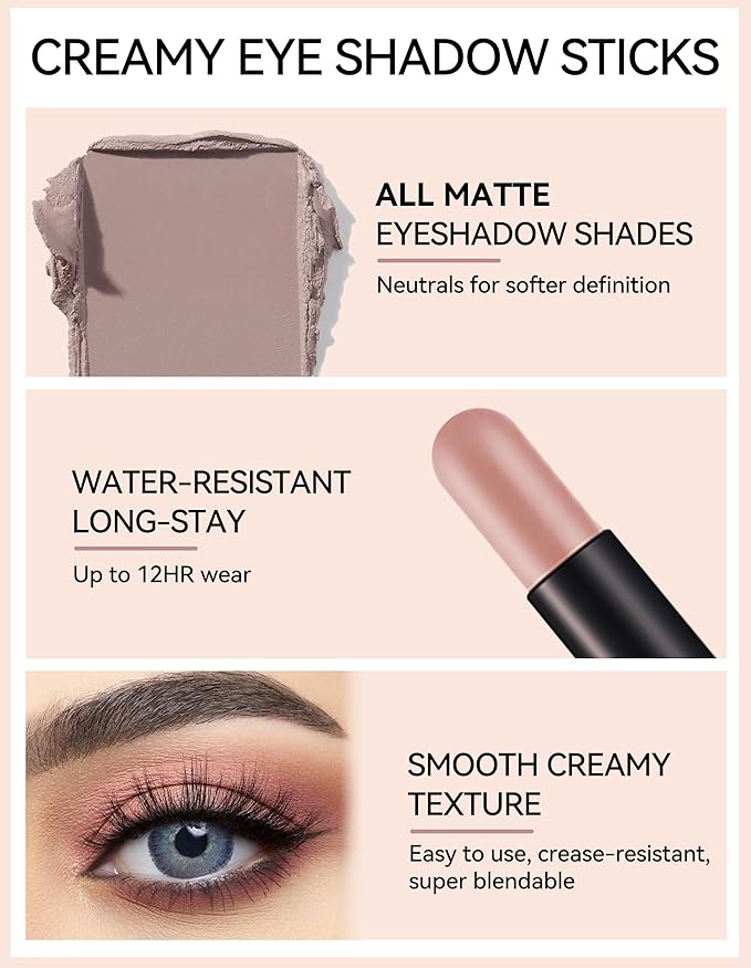 Erinde Waterproof Cream Eyeshadow Stick, Matte Nude Eye Shadow Sticks, Longwear Blendable High Pigmented, Neutral Eye Shadow Sticks Matte for Older Eyes, Smokey Eyeshadow Pencil Crayon, 20 Periwinkle