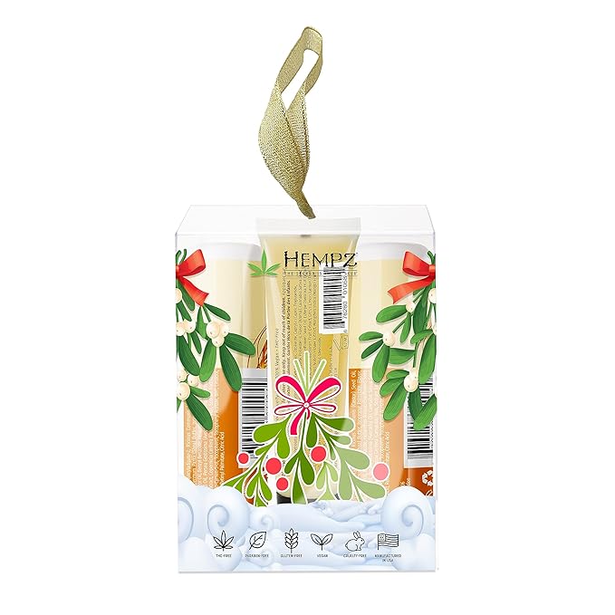Hempz Holiday Lip Balm Trio Gift Set, Under the Mistletoe, Original Scent and Spun Sugar Vanilla Scent, Pack of 3