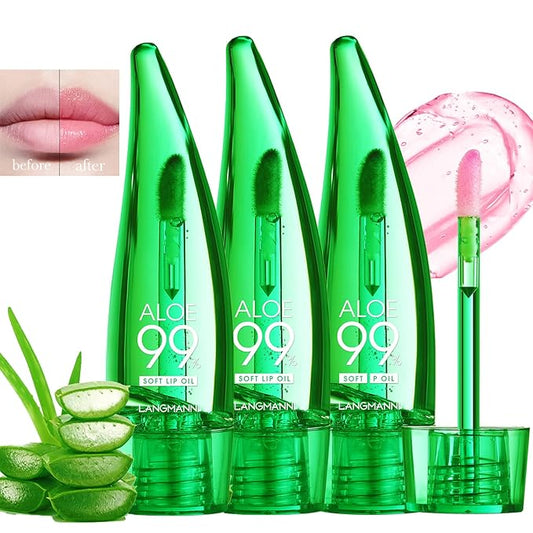 Lip Balm, 3PCS Aloe Vera Long Lasting Nutritious Lip Oil, Color Changing Tinted Lip Balm Set, Natural Plumping Hydrating, Easy Brush Application, Cute Portable Design, Unisex