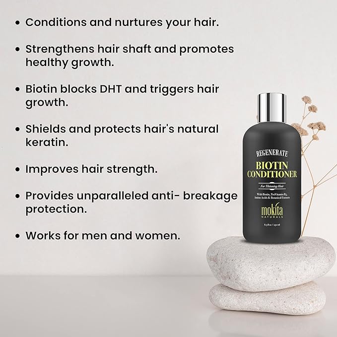 Conditioner with Biotin, ProVitamin B5 and Amino Acids for Repair Treatment and Deep Moisturizing for All Hair Types - Detangle, Protect and Support New Hair Growth - 8.5 Ounces