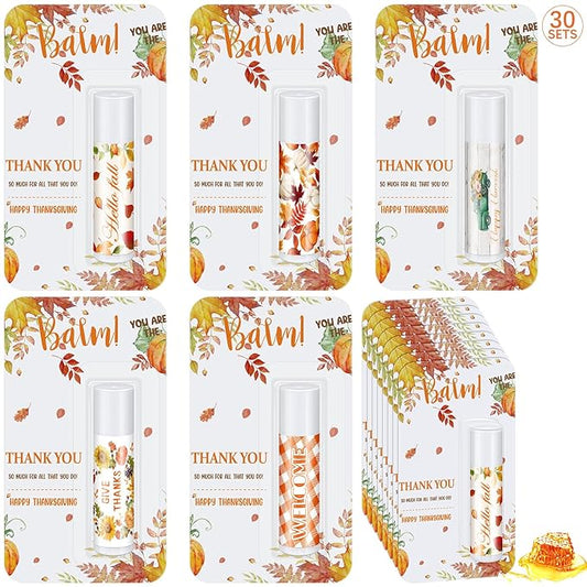 30 Pack Hello Fall Thanksgiving Party Gifts Bulk Lip Balms Favors Employee Appreciation Gifts Small Thank You Gifts for Women Men Satff Coworkers Teachers