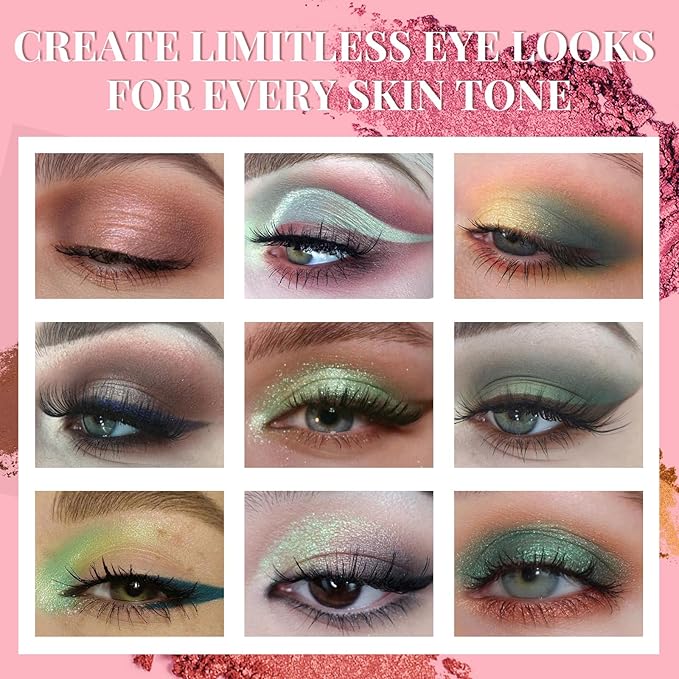 18 Colors Eyeshadow Palette With 7 pcs Soft Brushes Makeup Set High Pigmented Shimmer Matte Metallic Glitter Pink Nude Sage Green Eye Shadow Brush Make Up Kit for Women & Teen, Beginner & Pros