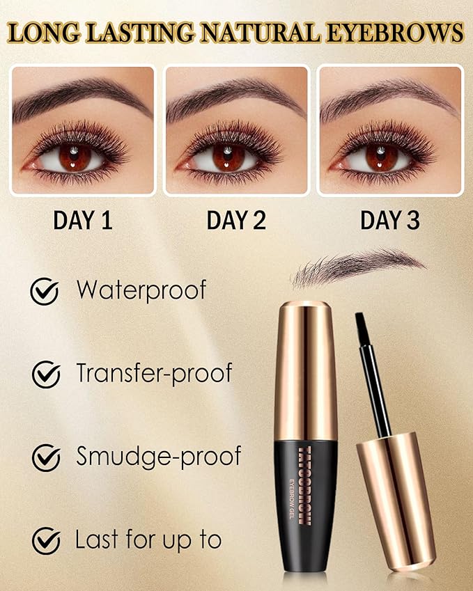 Eyebrow Gel Peel Off, 2Pcs Brown Tattoo Eyebrow Gel Easy Peel Off, Long Lasting Waterproof Eye Brow Tinting Dye, Tattoo Brow Stain Tint Kit for Natural Eye Makeup, Thanksgiving Gift for Women-01