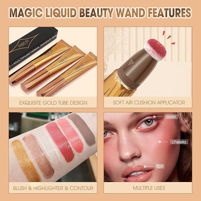 Liquid Highlighter Beauty Wand, Cream Liquid Highlighter Stick with Cushion Applicator, Lightweight Blendable, Long Lasting Silky Cream Highlighter Stick Contour Wand, Natural Face Shimmer Finish | 4# Highlight Pearl White