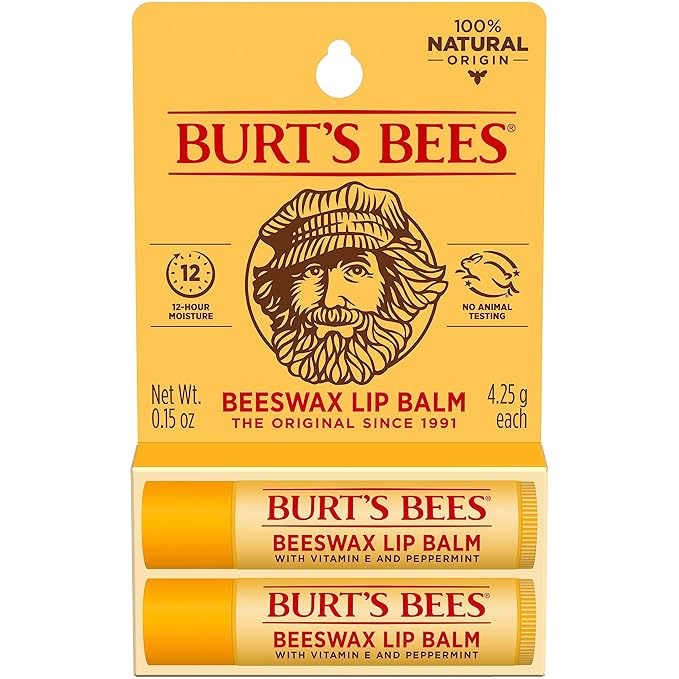 Burt's Bees Lip Balm Easter Basket Stuffers - Original Beeswax, Lip Moisturizer With Responsibly Sourced Beeswax, Tint-Free, Natural Conditioning Lip Treatment, 2 Tubes, 0.15 oz. (Pack of 2)