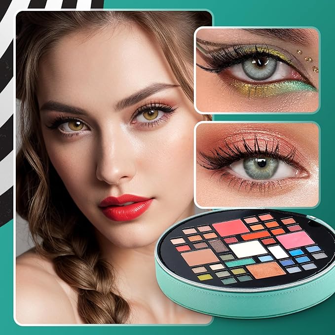 Color Nymph All In One Makeup Kit For Teens With Portable Cosmetics Bag, Multiple Makeups For Begginers As Christmas,New Year,Birthday Gift Included 38-Colors Eyeshadows Lipglosses Brushes(Green)