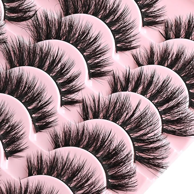 FARRED Cat Eye Lashes Fluffy False Eyelashes 14 Pairs Fake Eyelashes Natural Look Short Natural Lashes Cateye Lash Wispy Volume Eyelash Faux Mink Strip Lashes Pack for Daily Makeup (F27 | 9-17mm)