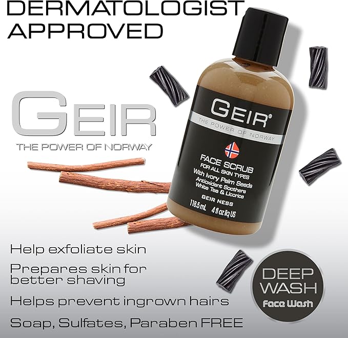 Geir Ness Face Scrub - Exfoliates Skin - Nourishing Facial Scrub for Clogged Pores