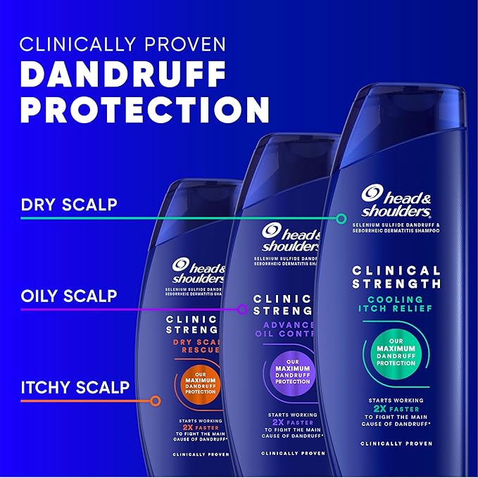 Head & Shoulders Clinical Strength Dandruff Shampoo, Selenium Sulfide Dandruff Defense, Intensive Itch Relief, Seborrheic Dermatitis Relief, Cooling Menthol, 13.5 Fl Oz Each, 2 Pack