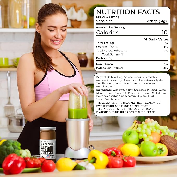 Biolore Sea Moss Gel - Shilajit 16oz, Wildcrafted Irish Seamoss with Essential Vitamins & Trace Minerals, Vegan Superfood Made in USA