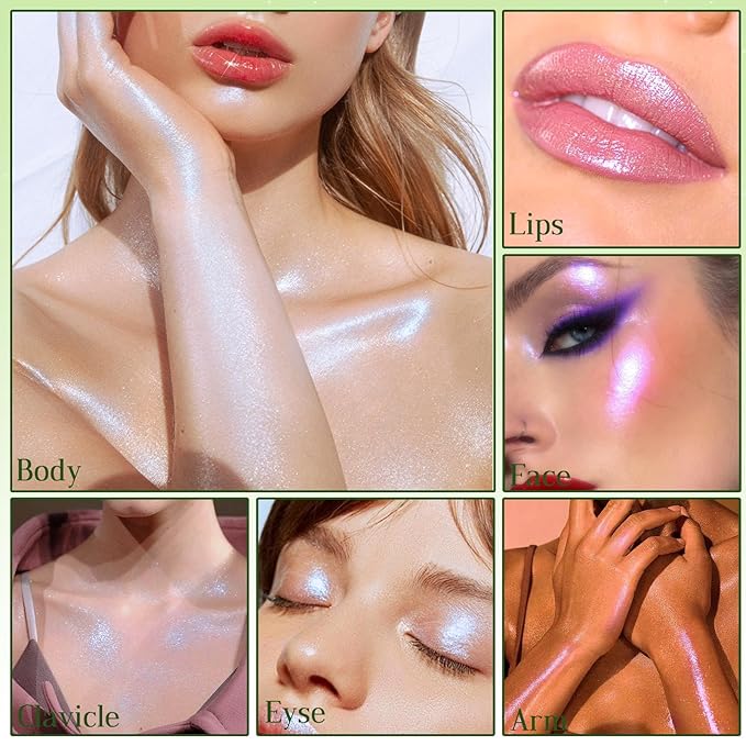 Highlighter Palette, Chameleon Face Shimmer Blush Makeup, Multichrome Glitter Holographic Iridescent Purple Sparkle, Rainbow Color Shifting Eyeshadow Cheek Contour Highlight Creamy Powder Pallet