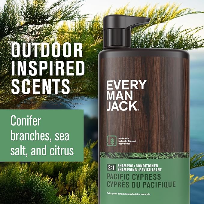 Every Man Jack 2-in-1 Daily Shampoo + Conditioner - Pacific Cypress | Nourishing For All Hair Types, Naturally Derived, Cruelty-Free Shampoo and Conditioner Set for Men | 24oz -1 Bottle