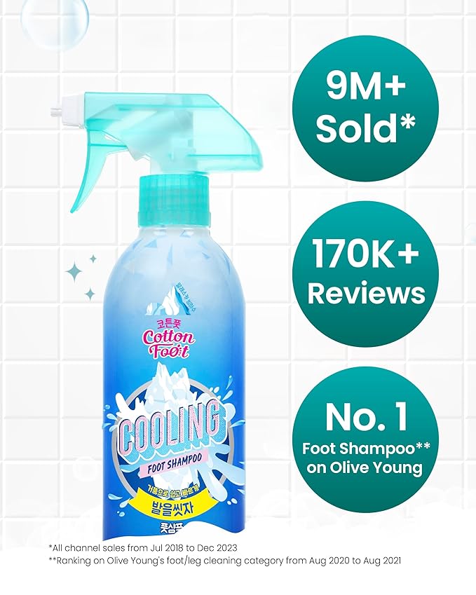 Cotton Foot - Foot Shampoo (Menthol Cooling, 13fl oz) - Refreshing Cleanse Spray, Deodorizing Foot Care Wash. Foaming Wash, Easy to Use
