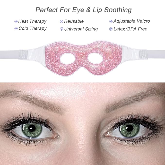 Ice Under Eye Patches Eye Mask Lip Care Gel Pads Treatment Mask Lip Mask, Cooling Eye Lip Gel Masks Cold Hot Therapy for Wrinkles Firming Swelling Cosmetic Bruising Reusable 7 Pack