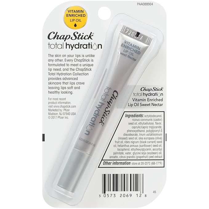 ChapStick Total Hydration Sweet Nectar Flavor Vitamin Enriched Lip Oil, Non Tinted Lip Care - 0.23 Oz