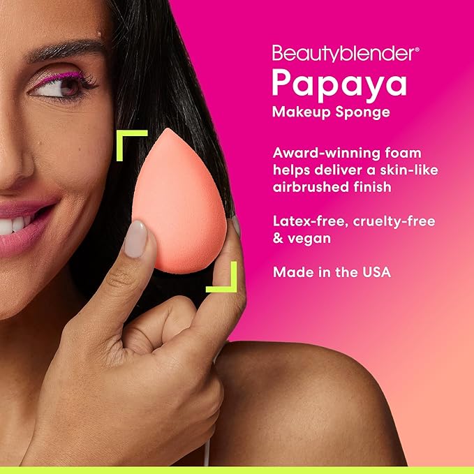 Beautyblender® | Papaya Beauty Blender Makeup Sponge, Super-Soft Foam Easily Blends Foundations, Powders & Creams, Made in USA, Reusable, Washable, Streak Free Application, Vegan, Cruelty Free