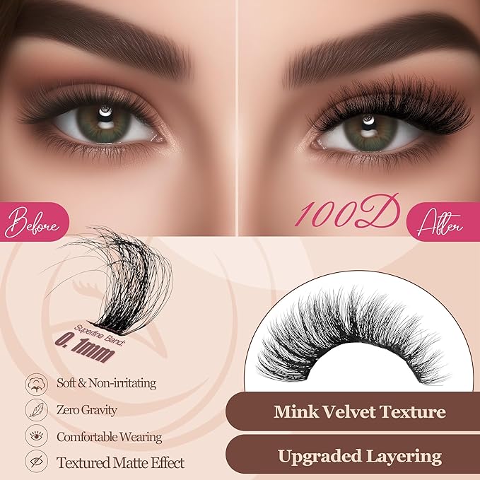 Lash Clusters 640PCS - Natural Fluffy Lash Clusters 40D+60D+80D+100D Fluffy Wispy Lash Clusters D Curl Lash Extension 11-18MM Individual Lash Clusters Cluster Eyelash Extensions for Beginners