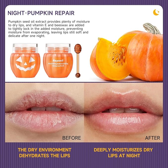 Lip Moisturizer Lip Balm Set, Lip Sleeping Mask, 2PCS Pumpkin & Honey Lip Mask Overnight Improve Dry Lips, Reduce Lip Wrinkles & Dead Skin, Lip Care Products Gift Set For Women
