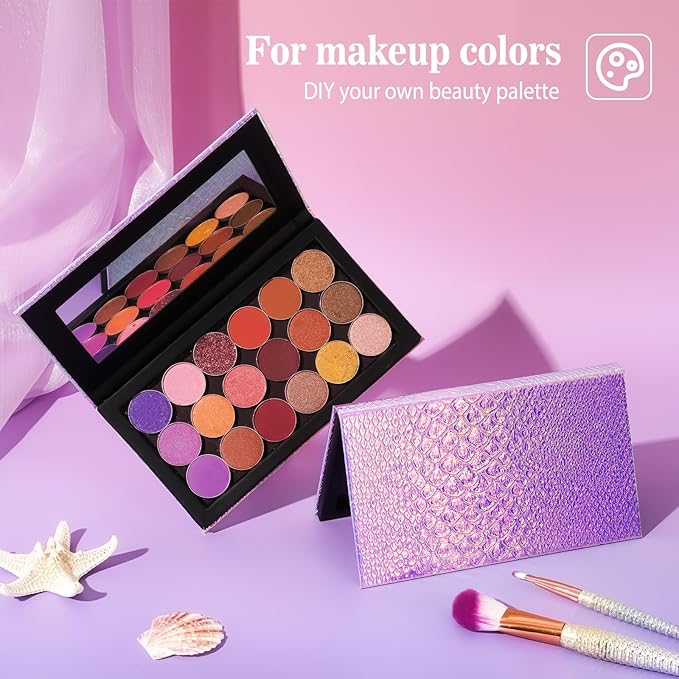 Lolalet 2 Pack Magnetic Makeup Palettes, Empty Magnetic Palette with Mirror for Eyeshadow Lip Color Blush Powder Highlighter Contour - Black&Pink