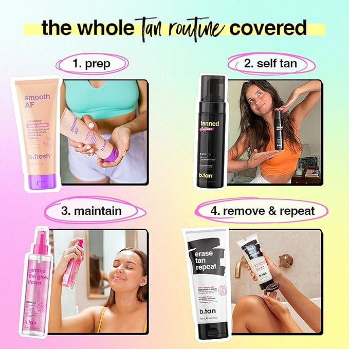 b.tan Dark Self Tanner Mousse | Get Tanned - Best, 1 Hour Express Sunless Tanning Foam, No Fake Tan Smell, Ultra Dark Bronzing Glow, Face & Body, Vegan, Cruelty Free, 6.7 Fl Oz